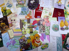 Vtg 42 pc Lot cards/fronts Crafts Ephemera Easter Valentines Egg Stickers Hearts picture