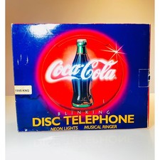 Vintage 1995 Coca-Cola Blinking Disc Telephone Neon Lights Musical Ringer Boxed picture