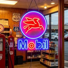 US STOCK Mobil Gasoline Dimmable LED Neon Sign 16
