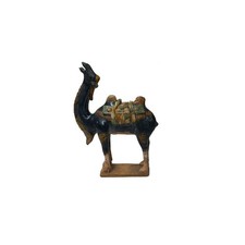 Oriental Ceramic Sancai Dark Blue Brown Beige Fengshui Art Camel Figure GB882 picture