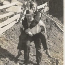 Vintage Snapshot Photo 1929 Man Giving Woman Piggyback Funny Caption 1920s picture