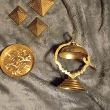 Vintage Indian Brass Decor Lot Desk Bell Nesting Pyramids Trinket Dish 5 Pcs picture