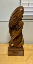 Vintage Hand Carved Wooden Mother & Child Sculpture, Figurine Folk Art picture