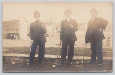 RPPC c1910 Two Women in Men's Suits Cigars Croquet Group Novelty Real Photo picture