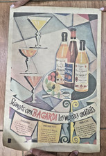 ADVERTISING ART PAPER BACARDI RUM SANTIAGO POSTER BANNER BAR DECORATIVE 1940s picture