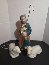 VTG 60s 17.5” Poloron Blow Mold Nativity Shepherd & 2 Sheep  Lambs Christmas GUC picture