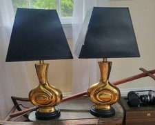 Pr Vintage 70s Italian Solid Brass Lamps 3-Way High Society Pierre Cardin Style picture