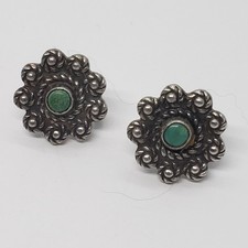VTG Mid-Century Native American Sterling Silver Turquoise Screw Back Earrings picture
