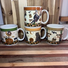 Vintage Debbie Mumm Sakura 1990s Nostalgia Halloween Mugs COMPLETE SET no flaws picture