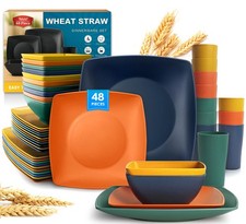 Teivio 48-Piece Wheat Straw Dinnerware Set for 12, Autumn Multicolor picture