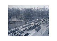 Orig 1920s Boston Glass Plate Negative: Boylston St Streetcar Boston Common Pond picture