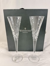 2 Waterford Crystal Wishes Toasting Flutes Happy Celebration Pair & Box -see pic picture