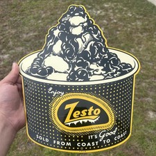 Vintage Enjoy Zesto Ice Cream New Old Stock Painted Metal Sign picture