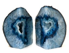 Agate Geode Blue Banded Bookends (Pair) Left & Right From Brazil 5