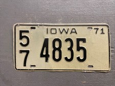 VINTAGE 1971 IOWA LICENSE PLATE WHITE/BLACK EMBOSSED 57-4835 COOL😎 picture