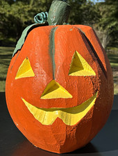 Vintage Halloween Hand-Carved Coconut Folk Art Jack-o'-Lantern Pumpkin Figurine picture