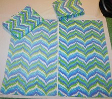 VTG 1970s BIBB SHEET SET FULL DOUBLE ZIG ZAG MOD BLUE PSYCHEDELIC ERICA WILSON picture