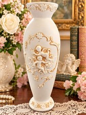 Gorgeous Mid Century Lefton Japan Cherub & Floral Relief Vase-6.5 Inch No Flaws picture