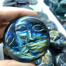 1PC  Natural Labradorite sun moon Carved Quartz Crystal Skull gift Healing picture