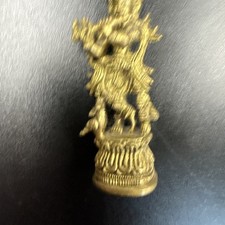 Hindu deity Krishna playing the flute with peacock, Brass Statue picture