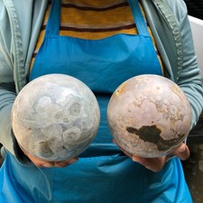 2pc Natural sakura agate sphere quartz crystal polished ball healing decor7.72LB picture