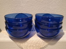 Vtg Cobalt Blue Heavy Glass Bowls Set of 6 - Made in Mexico Soup Salad Ice Cream picture