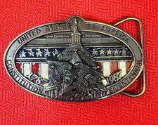 Vtg 1987 United States Constitution Belt Buckle Numbered MAGA Patriot Texas USA picture