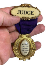 Rare Antique Vintage 1910 Kentucky STATE FAIR Judge Ribbon Medal Metal Badge Pin picture