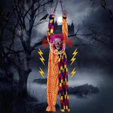 5.6 Ft Halloween Hanging Animated Talking & Shaking Scary Clown with Chain, Touc picture