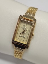 Vintage Loris Quartz Mickey Mouse Tank Watch Gold Toned Bracelet Embossed Dial  picture