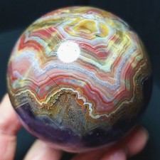 RARE 339.2g Natural Polished Banded Agate Amethyst Symbiosis Crystal Ball A5055 picture