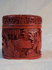 Vintage Chinese Carved Cinnabar Liddit Jar picture