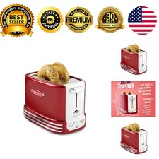 Wide 2-Slice Toaster Red Vintage Design Crumb Tray Cord Storage 5 Levels picture