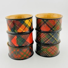 Antique Mauchline Tartan Ware Napkin Rings Set 6 Scottish Clan Plaid Wood picture