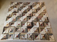 Handmade Patchwork Quilt Log Cabin Square 130 x 130cm Multicolour Cottagecore picture