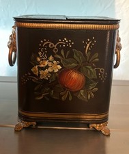 Vintage Hand Painted Toleware Metal Container w Lion Head Handles picture