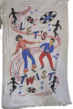 NOS Vintage 1960s Lets Twist Beach Towel Novelty MCM Rockabilly Fringed Mint picture