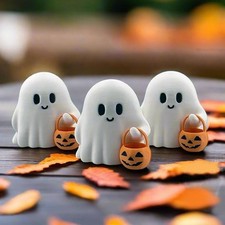 3 pcs Cute Ghost Figurines with Pumpkin, Home Decor, Halloween Ghost Statue picture