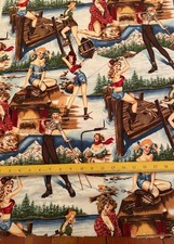 Alexander Henry Great OutDoors Pin-Ups Flannel Fabric 7  YD Piece Out of Print picture