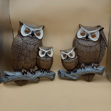 Vintage 1970s Burwood Owl Wall Plaque Set 2070-1 2070-2 15in picture