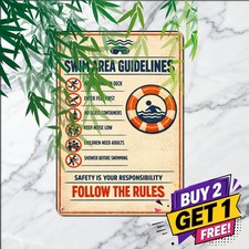 Swimming Pool Safety Rules Sign Backyard Aquatic Patio Tin Metal Plaque 8x12 picture