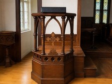 Antique Gothic Revival Solid Oak Church Pulpit Architectural Salvage Platform picture