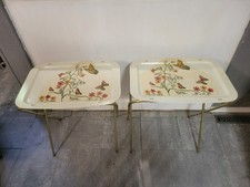 Vintage MCM  Set of 2 Folding Fiberglass TV Trays Tables Butterfly Floral picture