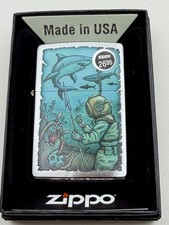 Underwater Diver Shark Design Chrome Zippo Lighter NEW 48561 B73 picture