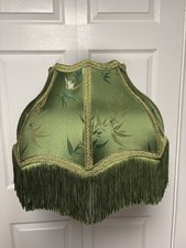 Victorian Style Green Lamp Shade w/ Tassels and Bamboo Leaf Pattern picture
