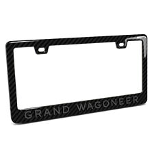 Jeep Grand Wagoneer 3D Gray on Black Real 3K Carbon Fiber Plastic License Frame picture