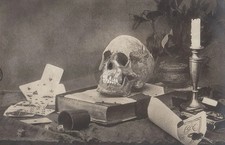1920s skull memento mori still life RPPC Photo Postcard COPY picture
