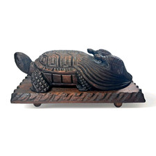 Large 45cm Vintage Japanese Hand Carved Wood Okimono – Minogame Turtle picture
