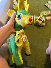 Vtg John Deere Plush Reindeer Little Johnny Deerest BJ Toy Co Display wTag 1970s picture
