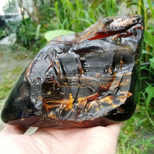 443GR Natural Amber  Partly Polished, Dark Reddish Brown, A Circular Holer picture
